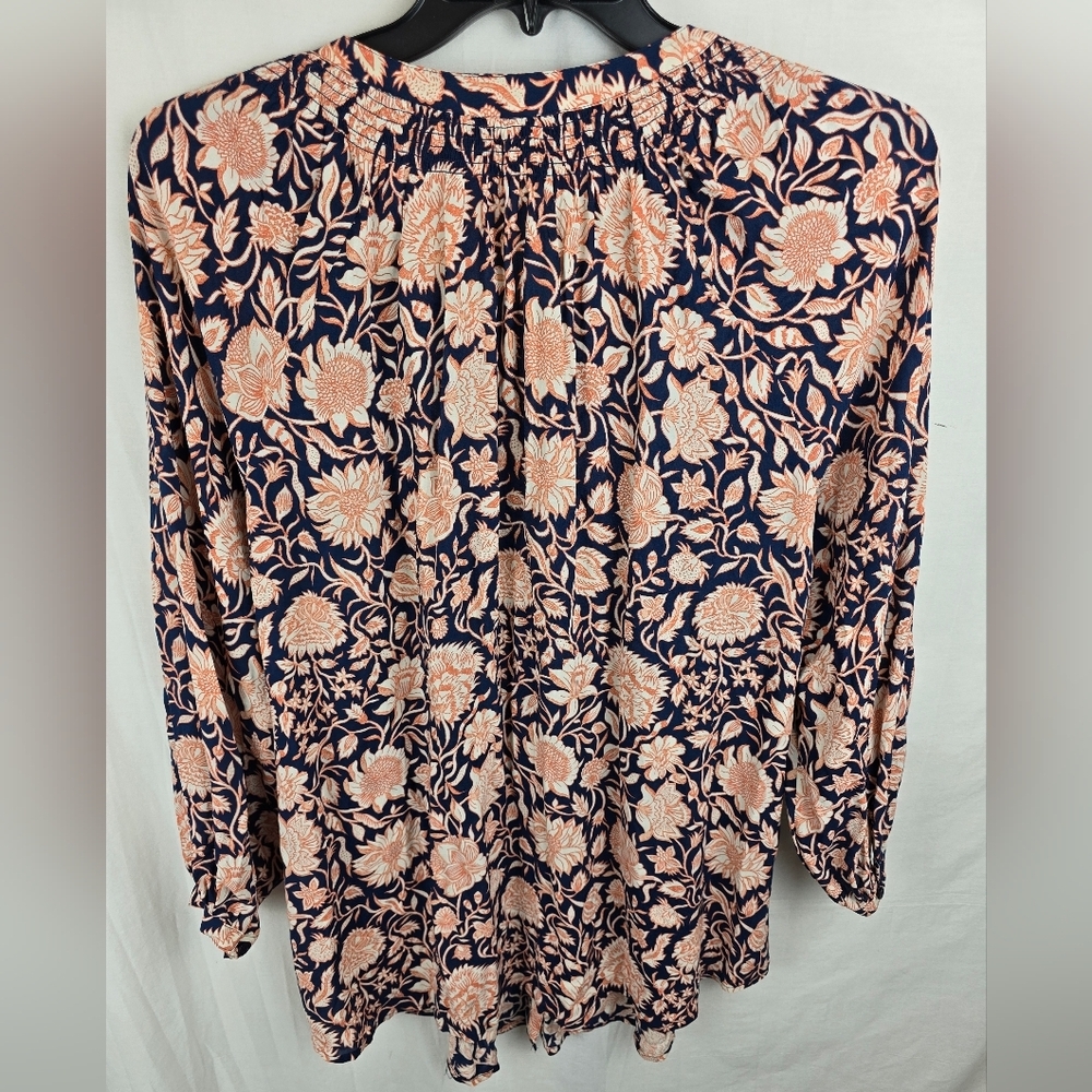 Lucky Brand Puff Sleeve Floral Navy and Peach Women's Shirt Sz XXL - Picture 4 of 8